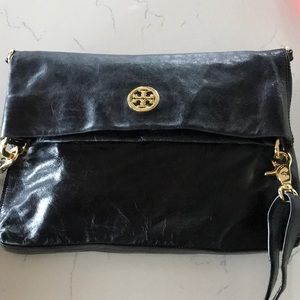 Black Tory Burch crossbody flap leather handbag
